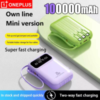 Oneplus 100000mAh Power Bank Built-in Cable PD 20W Fast Charging Large Capacity Portable Mobile Power Bank For iPhone Samsung