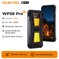 OUKITEL WP58 PRO 5G Rugged Phone 24GB(8+16) RAM + 512 ROM, 6.7'' HD 10000mAh 33W Android 15 NFC Cellphone with Dual Camping Lamp