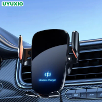 UYUXIO Car Mount Phone Holder Manual Clamp Air Vent Wireless Car Charger 15W Fast Charge Adapter for iPhone 16 15 14 Samsung