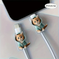 2pcs Cute Cat Phone Cable Protector Cover with Adorable Kitten Design Type-C Connector Cover Compatible for iPhone Cable