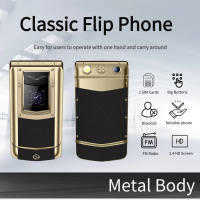 Luxury Metal Flip Phone for Men Dual SIM Business Phone Big Button Dual Screen Magic Voice Blacklist Senior Classic Mobile