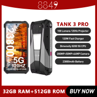 Unihertz Tank 3 Pro Rugged Phones 5G 32/36GB 512GB 200MP Camera 23800mAh Battery 120W Android 13 Dimensity 8200 Smartphone