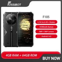 FOSSiBOT F105 Rugged Phone Smartphone Android 14 6.74" HD+ Octa-core 4GB+64GB 10300mAh Mobile Phone 20 MP Face ID Cell Phone NFC