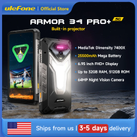 Ulefone Armor 34 Pro Plus 5G AI Rugged Phone 6.95" 25500mAh 32GB+512GB Built-in Projector 120Hz NFC Dimensity 7400X Smartphone