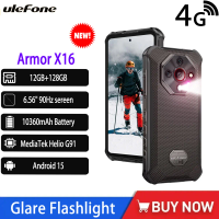 Ulefone Armor X16 4G Rugged 10360mAh Up To 12GB 128 GB 120Hz 6.56" NFC Android 15 Smartphone Night Camera Glare Flashlight Phone
