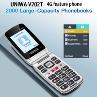 UNIWA V202T 4G Feature Flip Phone Fashion Dual Screen Big Push-Button Flip Mobile Phone for Elderly 1450mAh SOS Function Phone