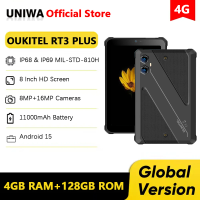 Oukitel RT3 PLUS 4G Rugged Tablet 8 Inch HD 16GB (4+12)+128GB Smart Pad 11000mAh 16MP IP68 &IP69K Tablet PC Android 15 NFC