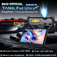 8849 Tank Pad Ultra Unihertz Rugged Tablet with Projector 260 Lumens 1080P 23400mAh 5G Android15 Wifi 6 32+512GB Dimensity 8200