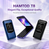 HAMTOD T8 4G Volte Flip Mobile Phone Dual SIM 2.8"+1.77" Screen 1500mAh Keypad CellPhone FM Radio SOS Torch