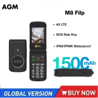 AGM M8 Rugged Flip Phone Senior Safe,No Cam/Bluetooth,WaterProof,Clear 2.8 QVGA,4G,SOS Button,1500mAh Battery FM Radio phone