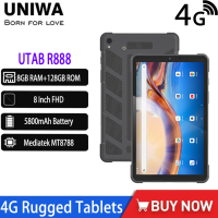 UNIWA UTAB R888 Global Edition 4G Rugged Tablet 8 Inch IP68 Waterproof Phablet 8GB RAM 128GB ROM 5800mAh Smart Tablet PC GPS NFC