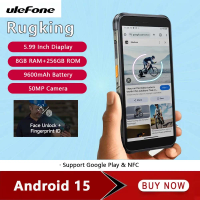 Global Version Ulefone RugKing 4G Rugged Phone 5.99" 8GB 256GB Mobile Phone 9600mAh 50MP Main Camera Smartphone Android 15 NFC