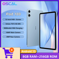 OSCAL Pad 100 Tablet Android 15, 12inch 2K Display T615 Octa Core, 16MP AI Camera 24GB(8+16) 256GB Tablet 9000mAh, 4G LTE PC