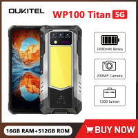 NEW Oukitel WP100 Titan Rugged Phone 33000mAh 66W Charger 200MP Camera Built-in Projector Camping Light 12GB+512GB CellPhone NFC