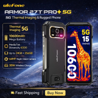 Ulefone Armor 27T Pro+ 5G Rugged Phone 10600mAh Android 15 Smartphone 50MP+64MP Night Camera 6.78" 120Hz 24GB+256GB NFC Mobile