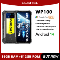 Oukitel WP100 Rugged 33000mAh 5G Smartphone 36(12+24)GB+512GB 66W Android14 Mobile Phone 6.8"FHD+ 200MP Camera Distance measurem