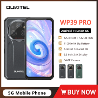 Oukitel WP39 Pro 5G Rugged Smartphone 12GB Memory 512GB 6.60"FHD+ Display 64MP Camera 11000mAh Battery Android 14 NFC Phone