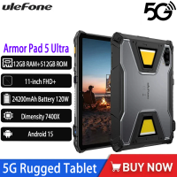 2025 NEW Ulefone Armor Pad 5 Ultra 5G 11FHD Rugged Tablet 24200mAh Battery Portable Projector 200LM 12GB+512GB Android 15 NFC