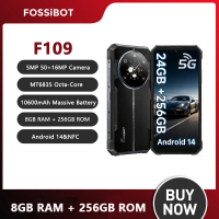FOSSIBOT F109 6.745"HD+ Rugged Phone 10600mAh Smartphone Android 14 24GB+256GB 50MP Cam Dual Screen Mobile Phone Global Version