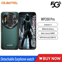 Oukitel WP200 Pro 5G Rugged Smartphone 120Hz MTK Dimensity 8200 24GB+1TB 108MP Camera 6.7"AMOLED Screen Android 15 Phone