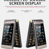2G GSM Foldable Dual-Screen Mobile Phone Oversized Button Long-lasting Standby Torch Blacklist FM Radio For Elderly