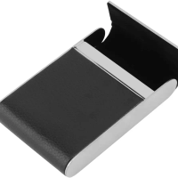 Brushed Stainless Steel Cigarette Case, Black PU Cover, Compact 11cm Design, Durable Protection, Promotional Giveaway