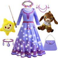 Wish Asha 3D Print Dress Halloween Party Long Sleeve Princess Costume 3-10 Yrs Kids Cartoon Role Playing Outfits New Arrival