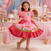 Elegant Girls Party Dresses Puffy Sleeve Summer Dress Children's Movie Peach Princess Cosplay Perform Costume Birthday Dress