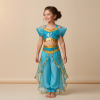 Adorable Princess Outfit for Kids Gold Trim Harem Pants Clothing Set Perfect for Birthday Carnival Gift or Costume Party Wear