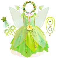 Girls Tinker Bell Fairy Wings Set Elf Character Show Clothes Birthday Party Dress 3-10 Years Old Must-have for Halloween