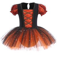 Girls Sparkling Sequin Flutter Tutu Leotard Elegant Ballet Dance Suit for Little Ballerinas Orange Black Halloween Cosplay Dress