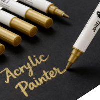 5PCS Dual-Tip Golden Paint Pens Brush & Fine Nib, Acrylic, Metallic Gold for Wood Painting, Easter Eggs & Craft Projects