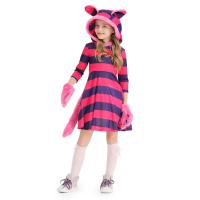 Striped Printed Grinning Cat Girl Dress Cute Cat Paw Children's Performance Outfit Halloween Party Anime Character Dress PS66