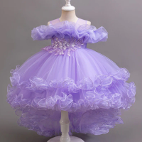 3-10 year old girl children's dragging dress new elegant girl performance puff skirt princess skirt flower children wedding girl