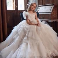 Puffy Sequined Beaded Princess Gown For Kids Stage Performance Luxurious Lace Appliques Tulle Girls Dresses Party Wear On Sale