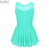 Kids Girls Ballet Dress Rhinestone Figure Skating Ballerina Costumes Dancewear Gymnastics Skirted Leotard for Stage Performance