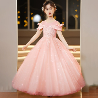 Fluffy Sequin Bridesmaid Party Girls Dress Elegant Tulle Wedding Princess Prom Dresses for Girl Bow First Communion Evening Gown