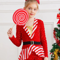 Girls Christmas Stripes Shorty Unitard Outfit Ballet Dance Bodysuit Children Candy Cane Costumes 2025 New Year Xmas Party Gift