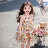 Girls Back Heart Flower Dress Summer New Girls Fashion Cake Dress Children's Fashion Sweet Soft Princess Puff Dress Party Dress