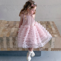 2026 Summer Girls Korean Slip Dress Knit Patchwork Tulle Princess Tutu Dress Birthday Party Pageant Wedding Formal Dress