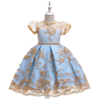Girl Embroidery Bow Ball Gown Elegant Princess Wedding Childrens Birthday Fashion Party Piano Performance Costume