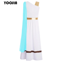 Girls Athena Costume Metallic Gloss Patchwork Greek Princess Dress Ancient Greece Roman Toga Dress Halloween Carnival Role Play