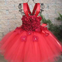 11 Styles Hydrangea Flower Girl Tutu Dress Tulle Flower Fairy Princess Dress Kids Wedding Birthday Party Dresses for Girls