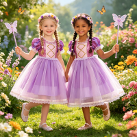 Girl Rapunzel Costume Birthday Party Tangled Magic Hair Princess Cosplay Dress Carnival Halloween Fantasy Role Playing Outfits