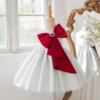 2026 New Bow Girls Dresses for Party and Wedding Mesh Lace Sleeveless Bridesmaid Dresses Summer Kids Girl Evening Gown 3-8Years