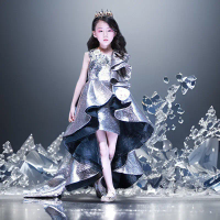 2026 Girls Birthday Mermaid Dress with Train Princess Gown Eid Kids Clothing Host Performance Formal Party Celebration Evening