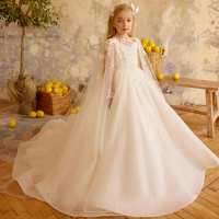 New Kids Formal Dress Clothes Children White Model Performance Outfit Girls Princess Gown Pageant Party Wear Dresses Costume