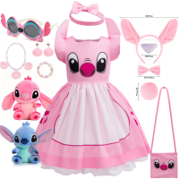 Disney Movie Lilo and Stitch Cosplay Costume Girl Plays Stitch Angel Cartoon Character Holiday Party Carnival Costume Set 2-10T