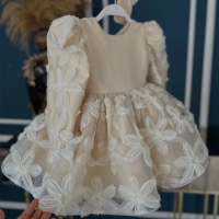 2026 New Girls Long Sleeve Satin Bow Princess Dress Clothes Kids Pageant Gown Performance Outfit Children Formal Wear Costume