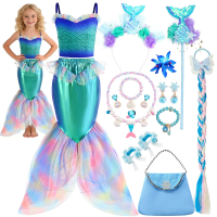 Disney Sleeveless Cute Mermaid Dress Split Two-piece Girls Cosplay Little Mermaid Holiday Beach Party Costume Set 2-10 Years